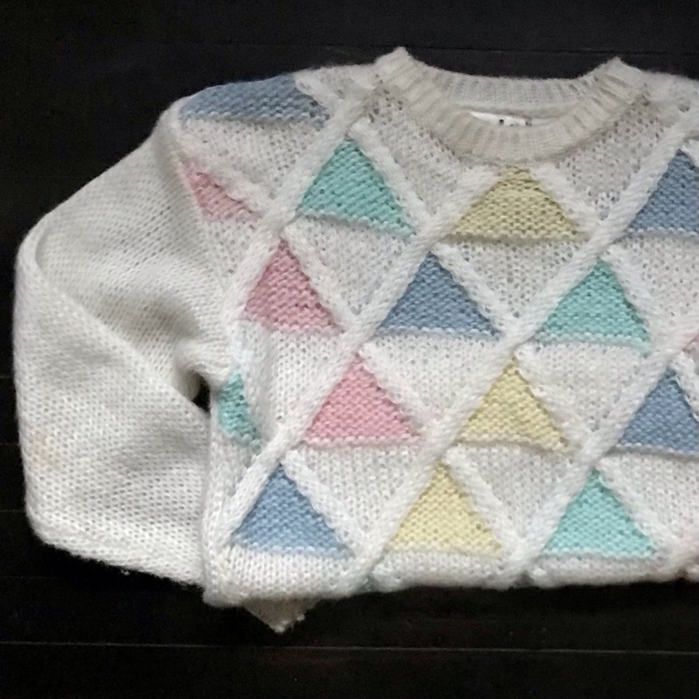 VIVA L.A. 90s Era Knitted Geometric Pastels Pull Over Grandmacore  Sweater - Picture 7 of 7